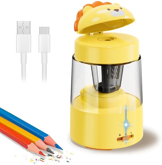 Zmol Electric Pencil Sharpeners, Lion Pencil Sharpener for Colored Pencils, Auto Stop, Kids Portable Pencil Sharpener for Rechargeable Battery Operated No.2/(6-8mm), Home/Classroom/Office - Image 1